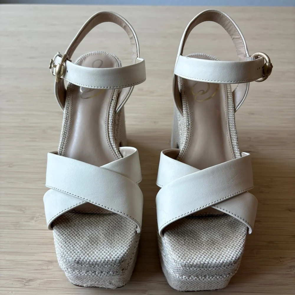 Elegant Cream Wedge Platform Sandals - Picture 2 of 5